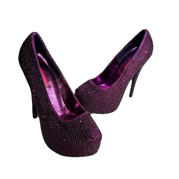 Pleaser Bordello Teeze Purple Platform Rhinestone Stiletto Pumps Size 7 - Picture 1 of 15